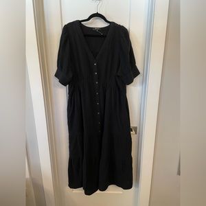 NWOT Madewell Lightspun Button-Front Tiered Midi Dress Black Size 16W